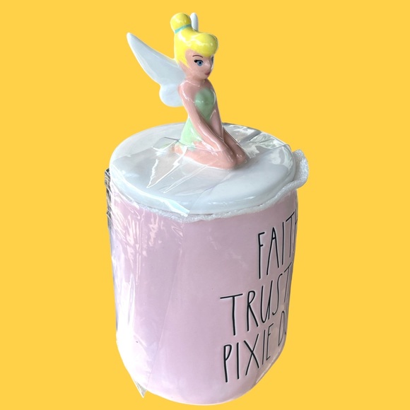Rae Dunn Disney Tinker Bell - Faith Trust & Pixie Dust Mug With Topper. NWT. - Picture 5 of 6